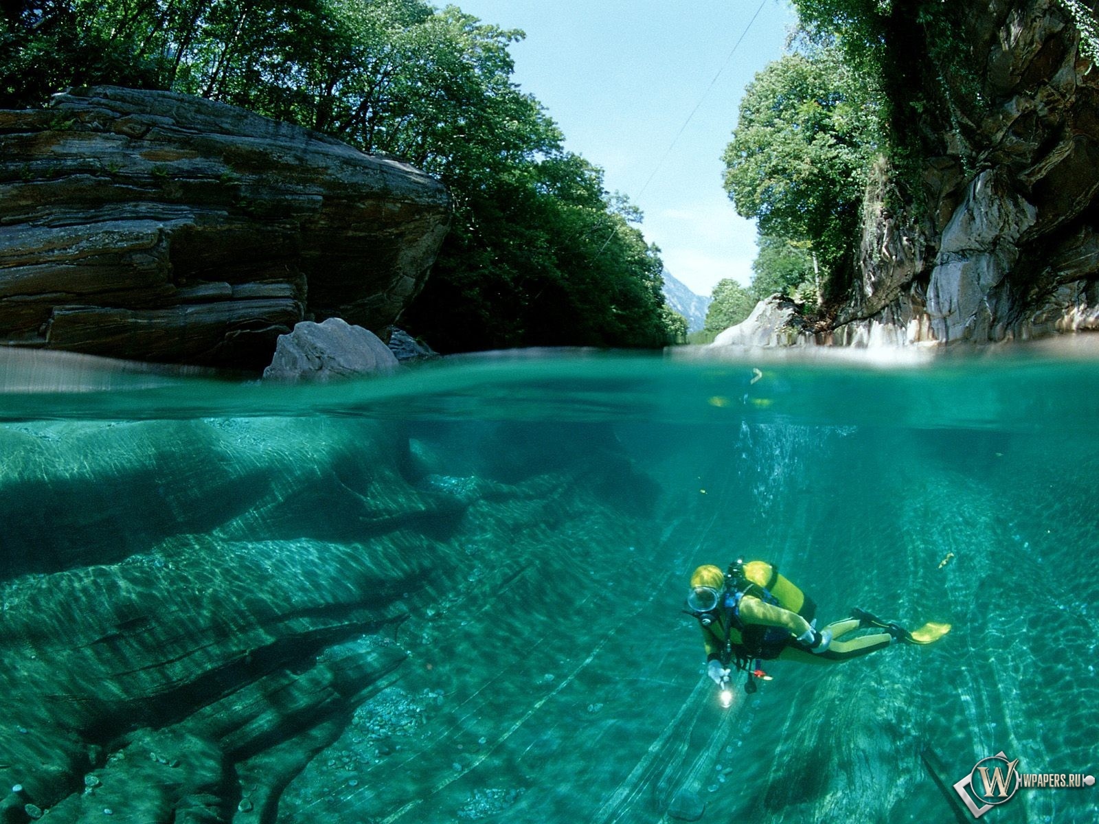 Скачать обои Дайвинг (Река, Вода, Дайвер, Водолаз, Дайвинг) для