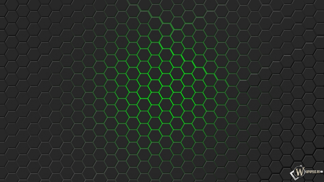 Зелёная гексагональная решётка 1366x768