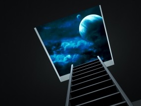 Обои Лестница в небо: Ночь, Планета, Небо, Лестница, Рендеринг