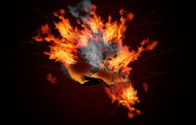 Обои Огненный череп: Огонь, Пламя, Череп, 3D Графика