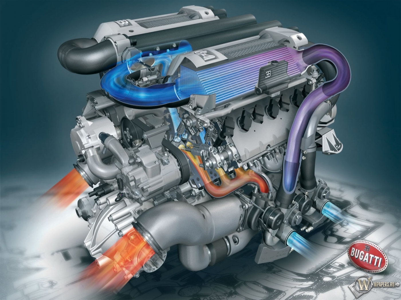 Мотор от Bugatti Veyron 1400x1050