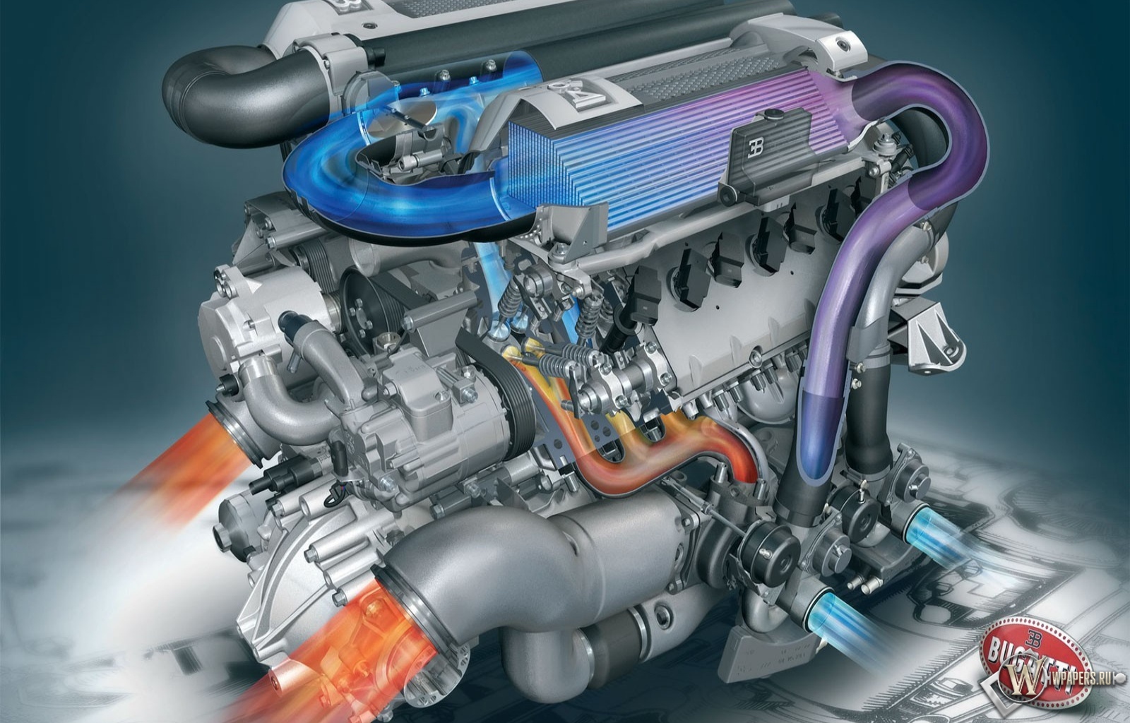 Мотор от Bugatti Veyron 1600x1024
