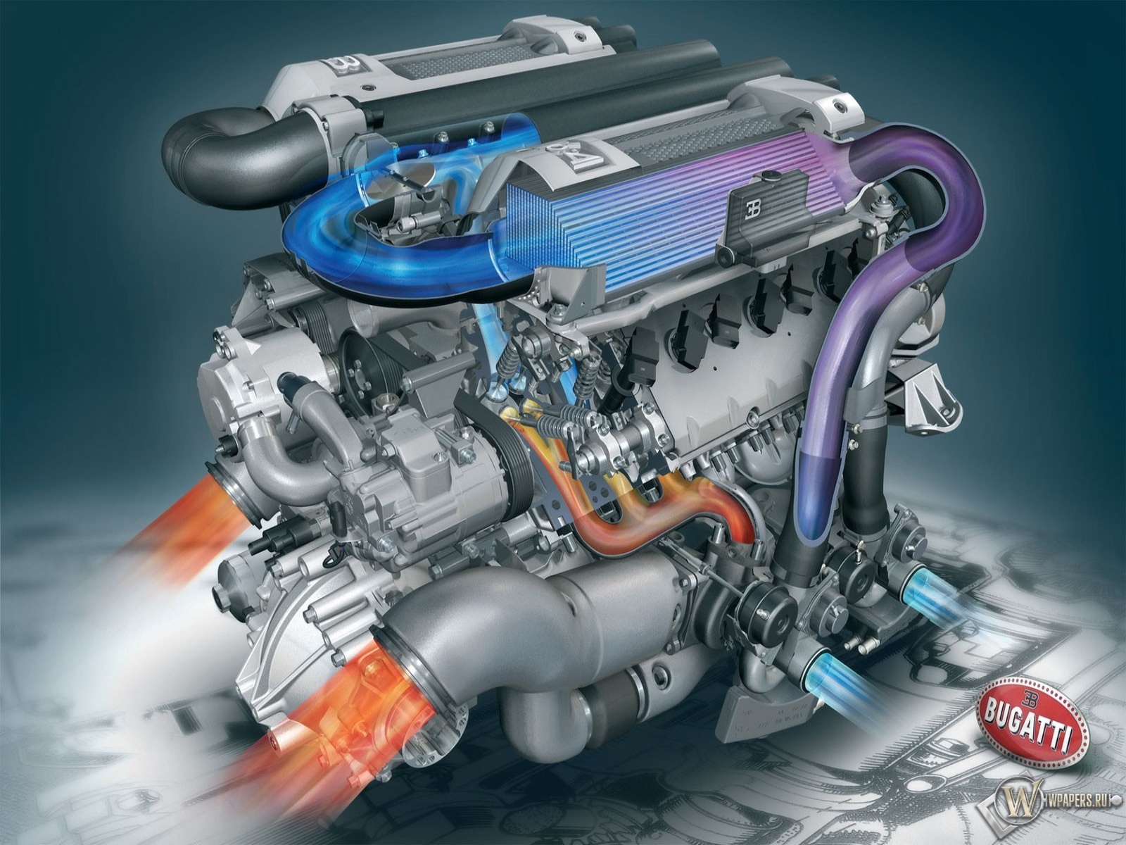 Мотор от Bugatti Veyron 1600x1200