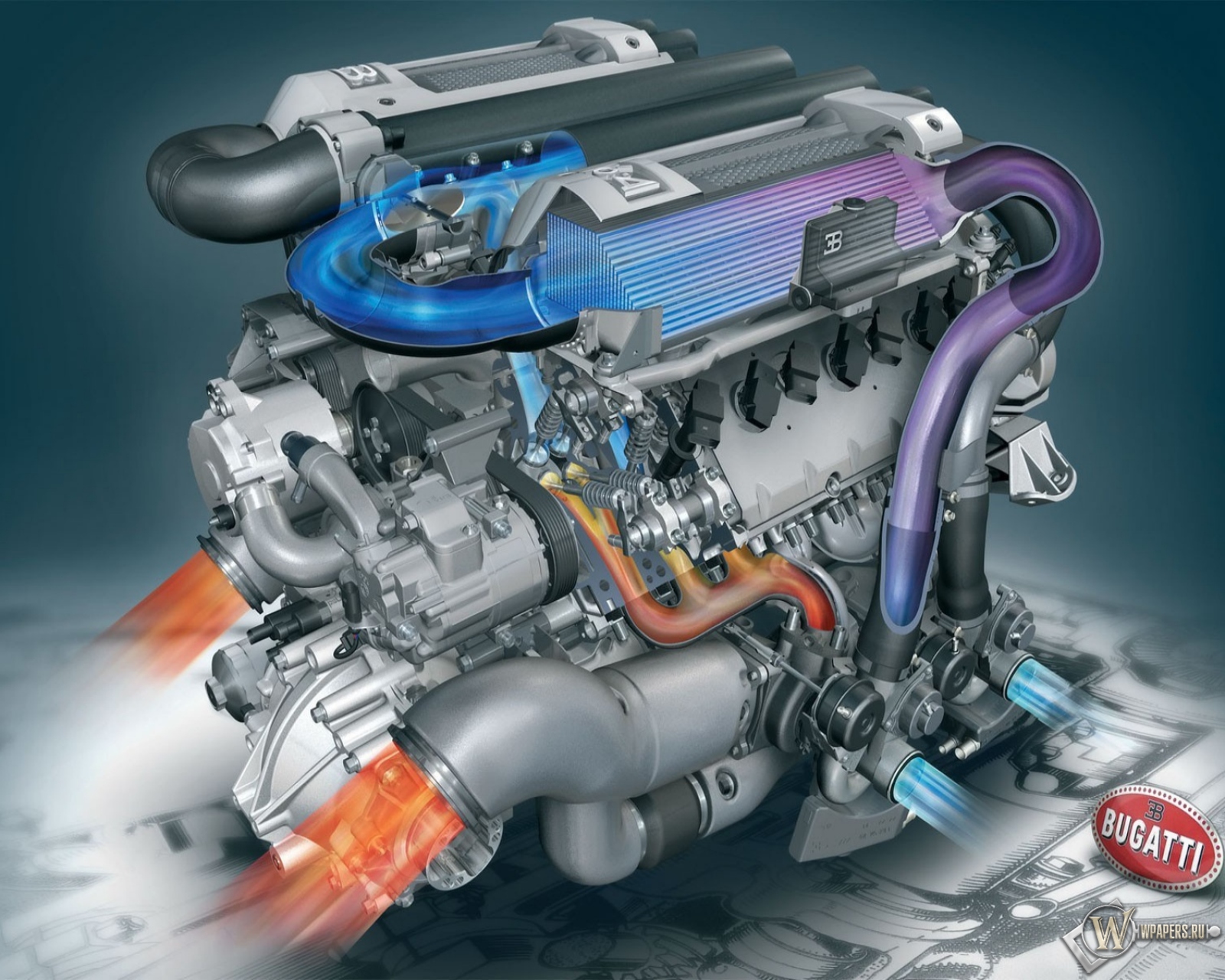 Мотор от Bugatti Veyron 1600x1280