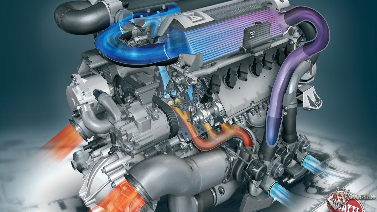 Мотор от Bugatti Veyron 1600x900