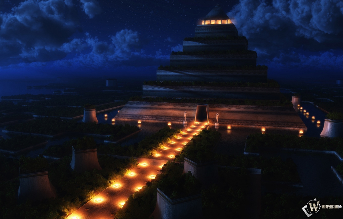 Пирамида ночью 1200x768