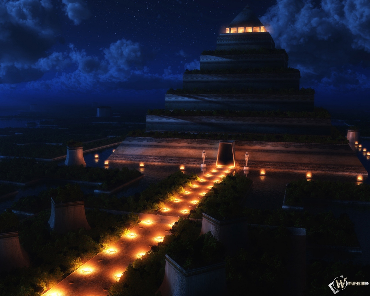 Пирамида ночью 1280x1024