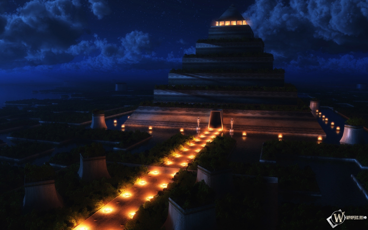 Пирамида ночью 1280x800