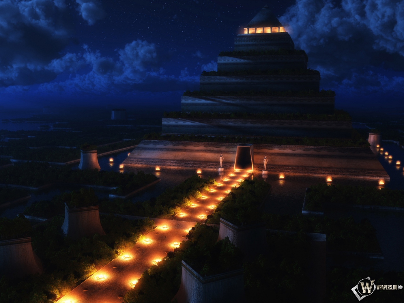 Пирамида ночью 1400x1050