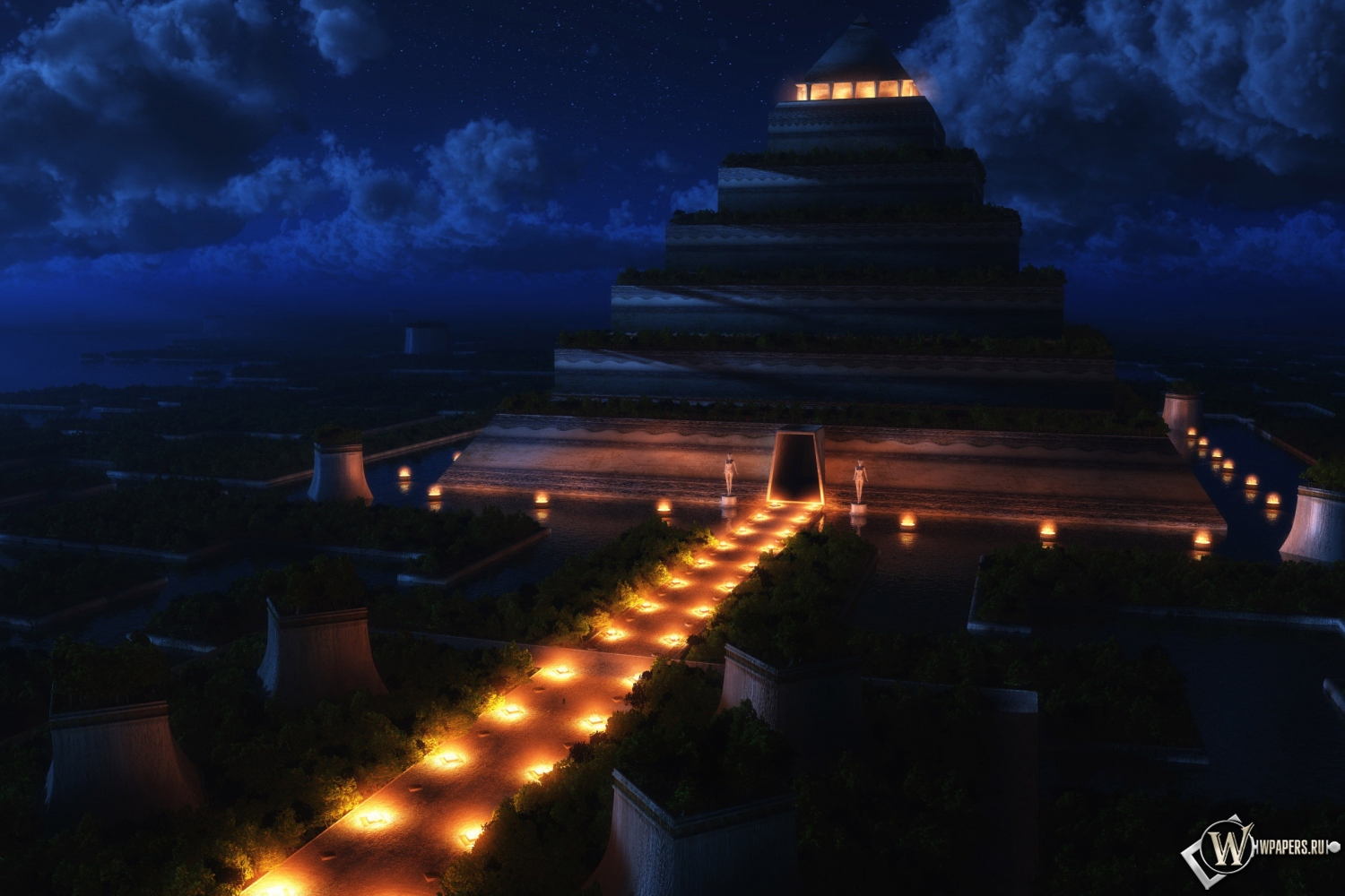 Пирамида ночью 1500x1000