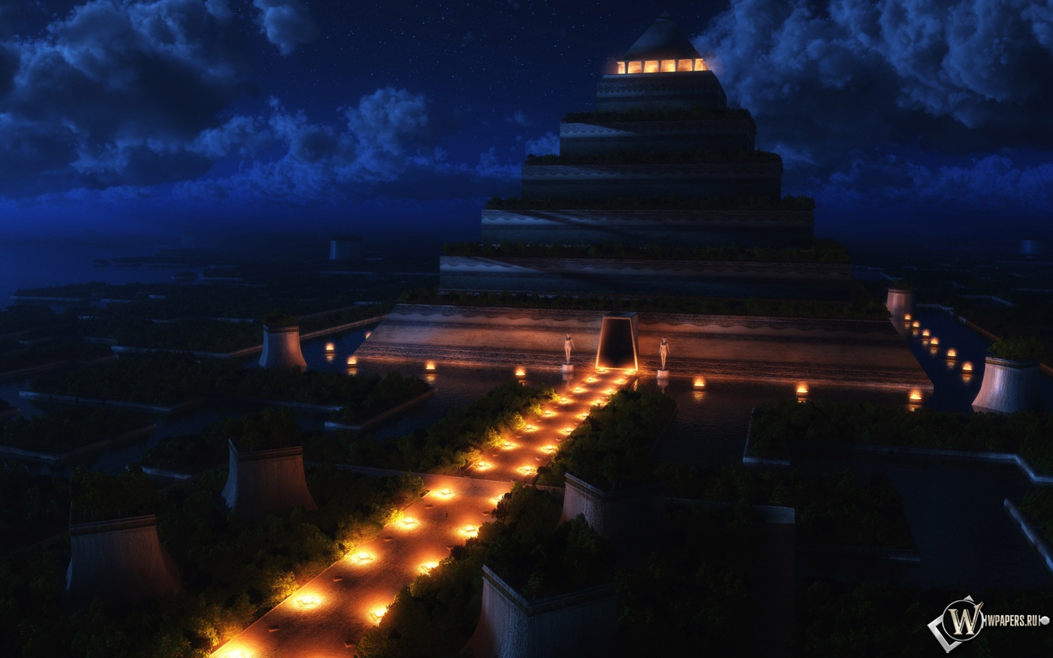 Пирамида ночью 1536x960