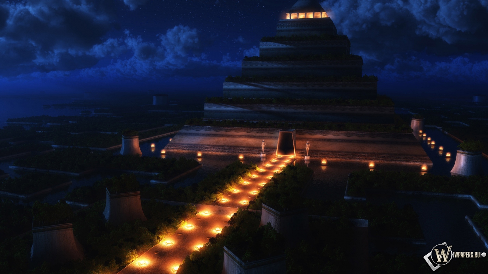 Пирамида ночью 1600x900