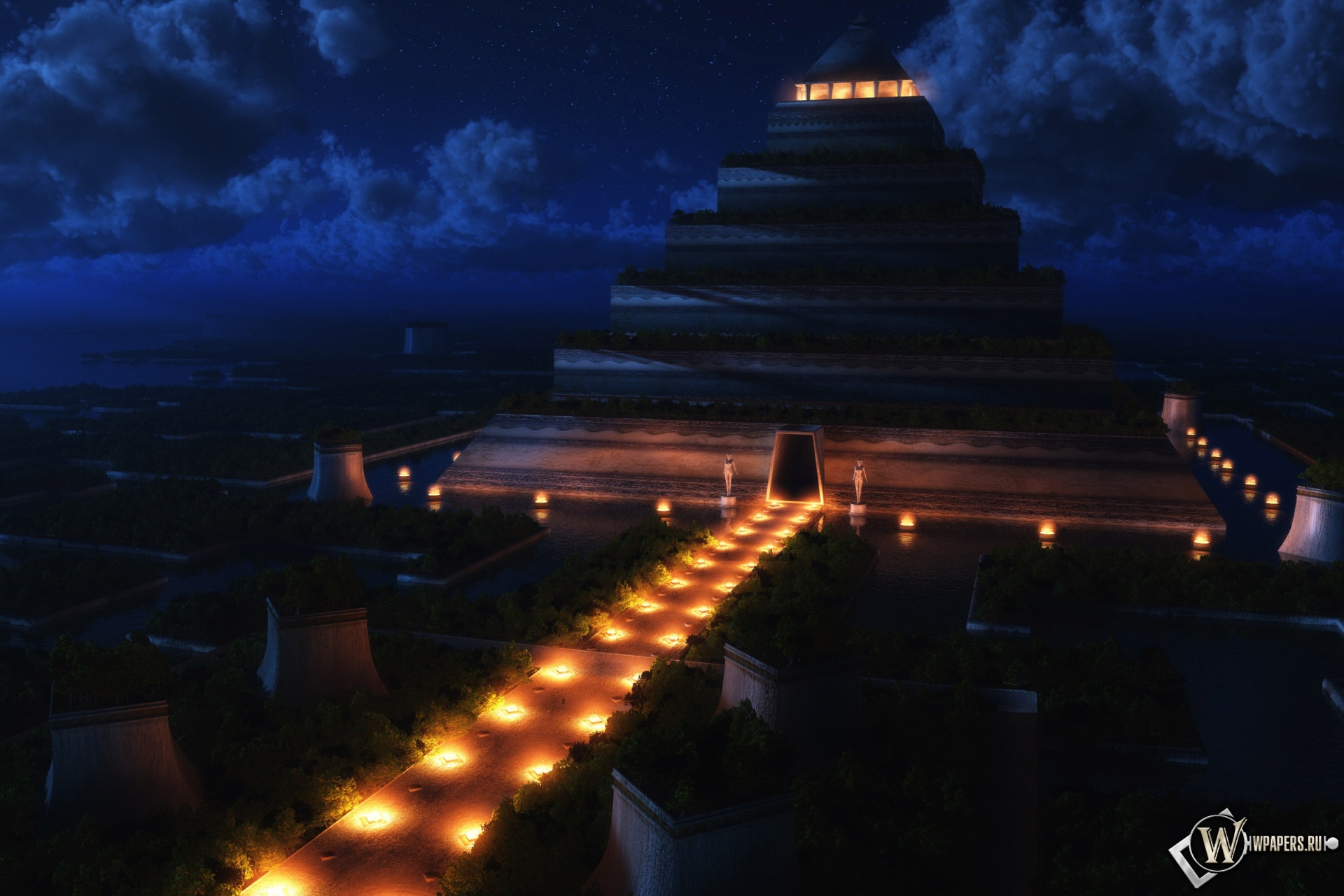 Пирамида ночью 1920x1280
