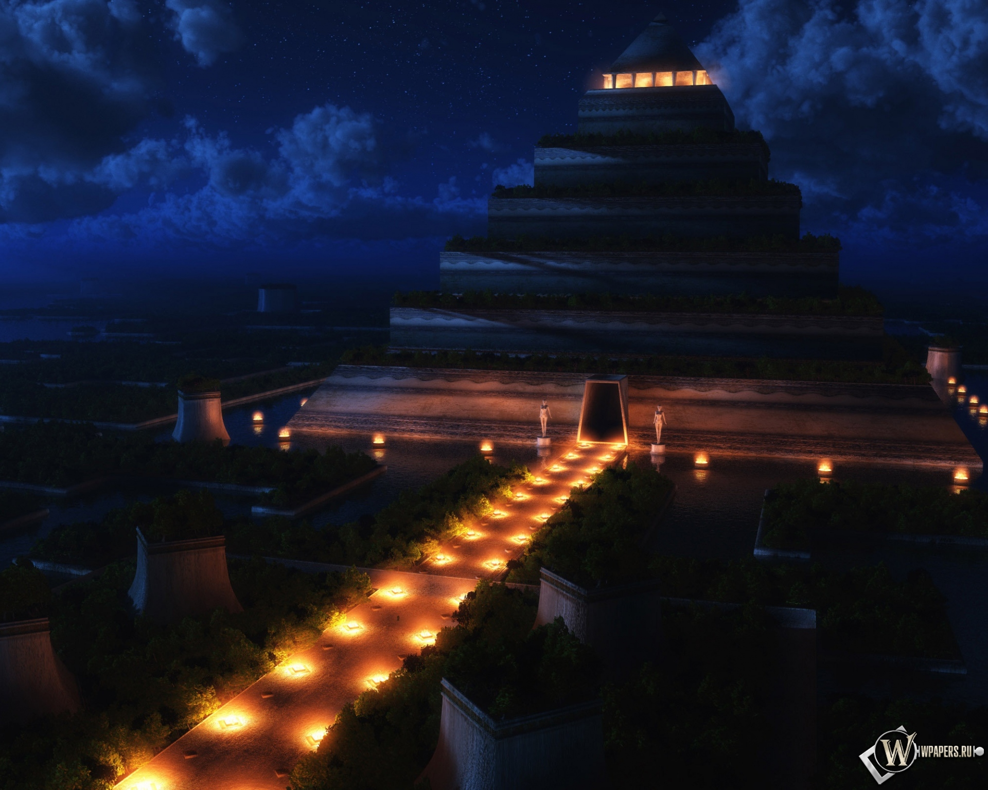 Пирамида ночью 1920x1536