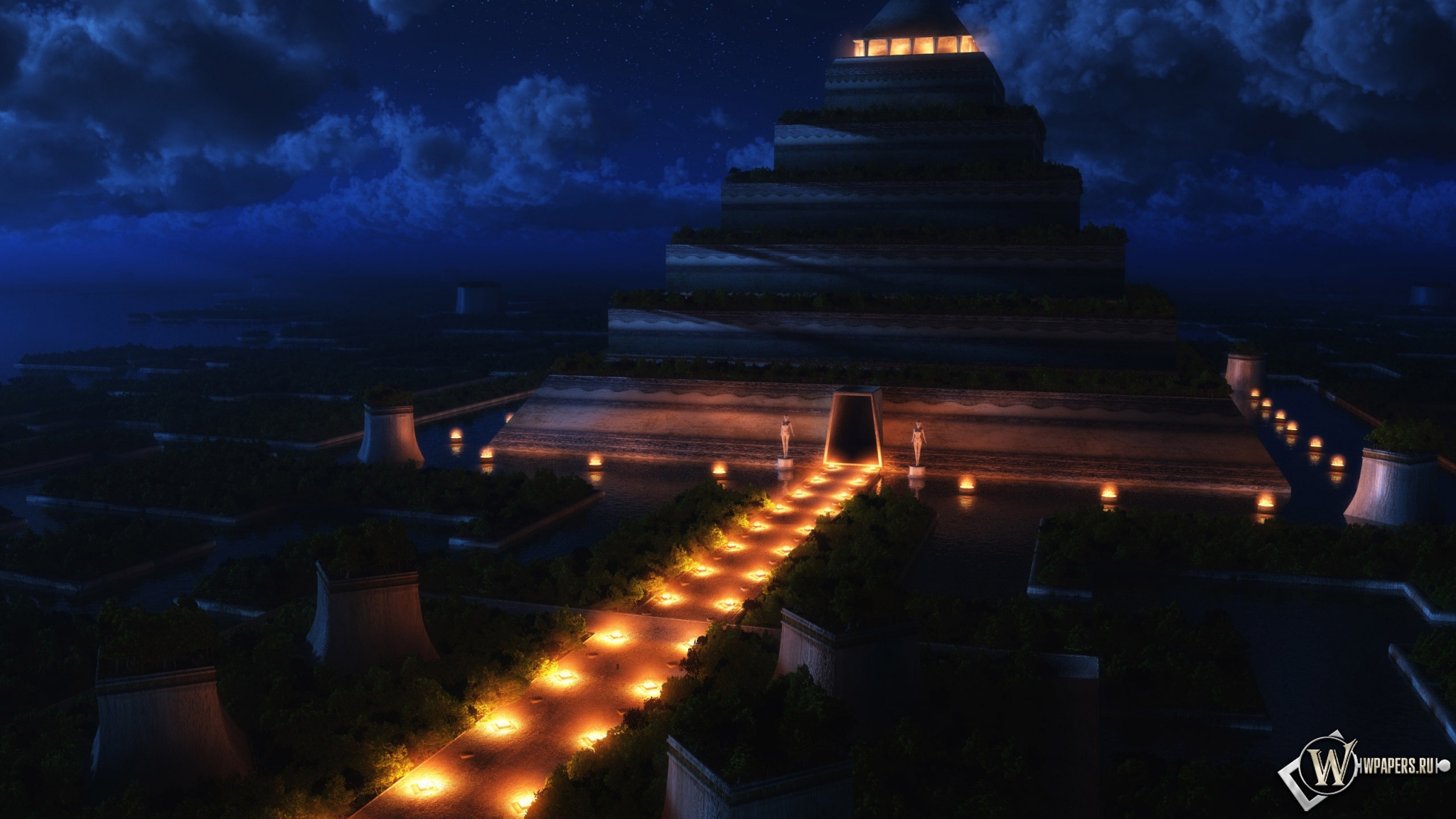 Пирамида ночью 2048x1152
