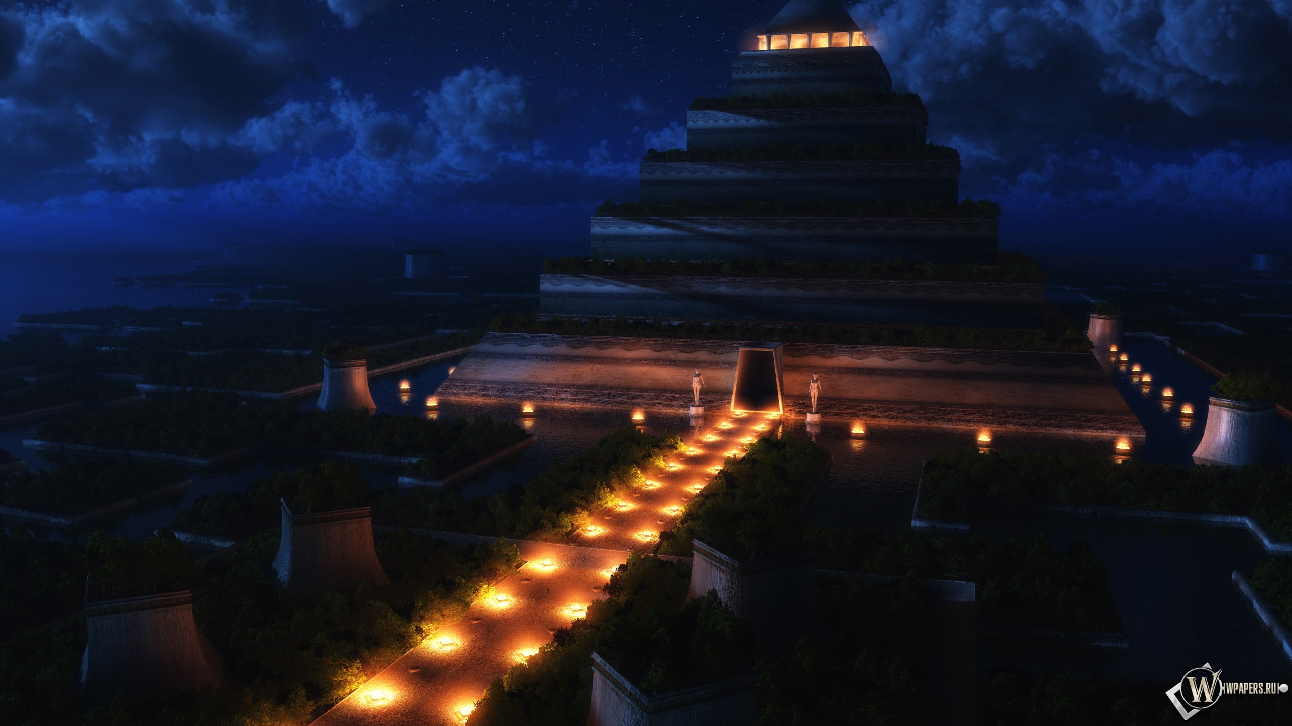 Пирамида ночью 2560x1440