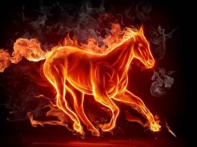 Обои Огненная лошадь: Огонь, Дым, Рисунок, Лошадь, Рендеринг
