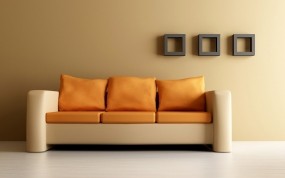 Обои Оранжевый диван: Диван, Дом, Стиль, Дизайн, Разное