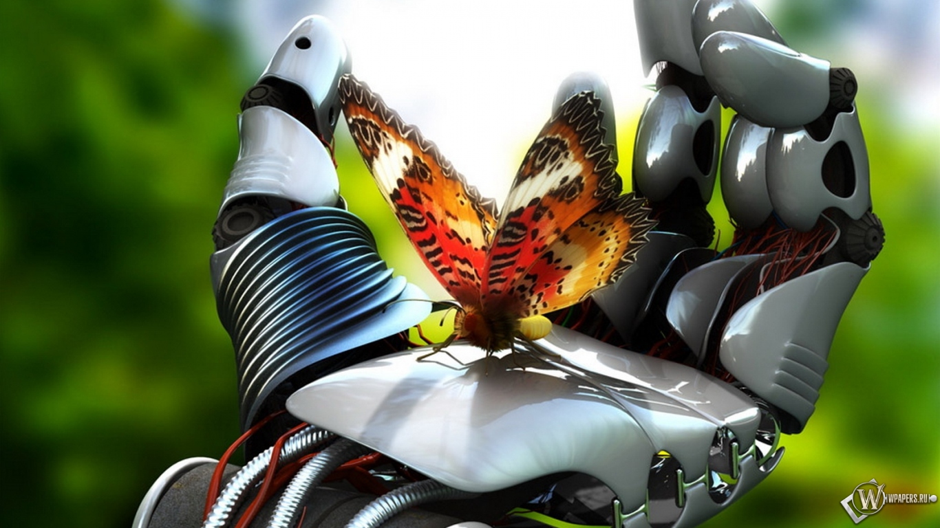 Робот с бабочкой 1366x768