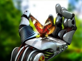 Обои Робот с бабочкой: Рука, Робот, Бабочка, Разное