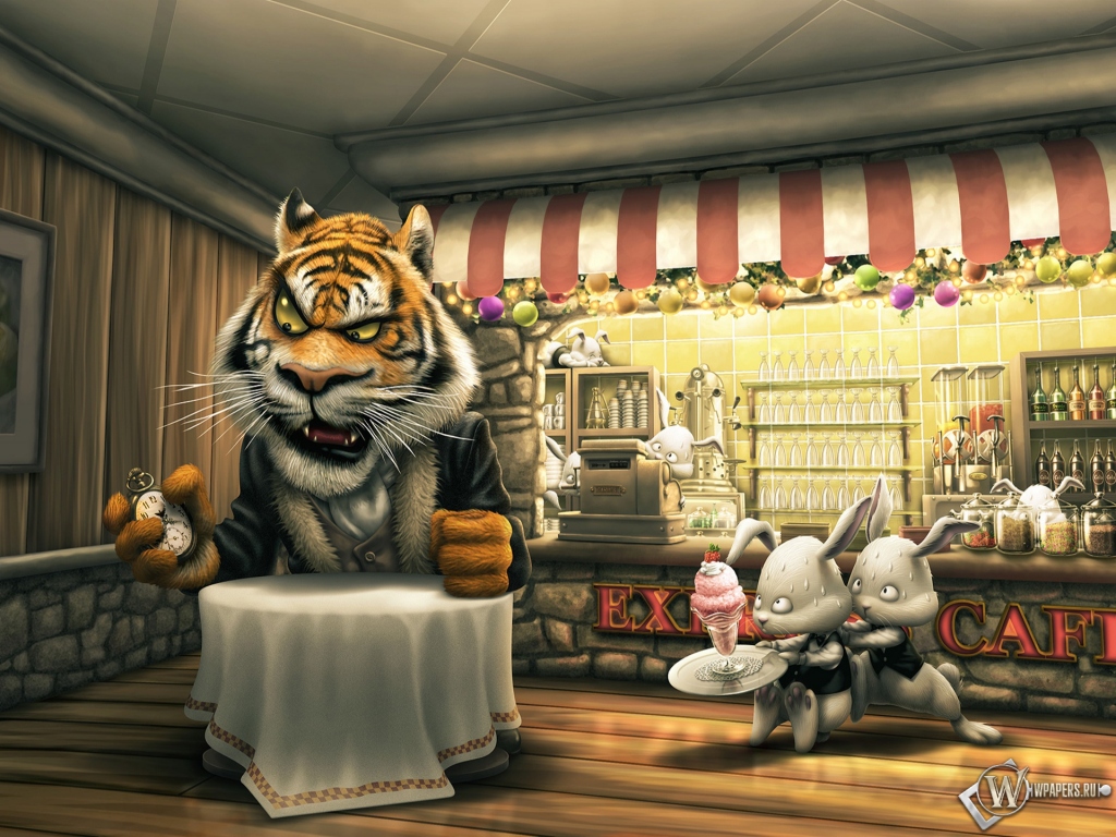 Тигр в кафе 1024x768