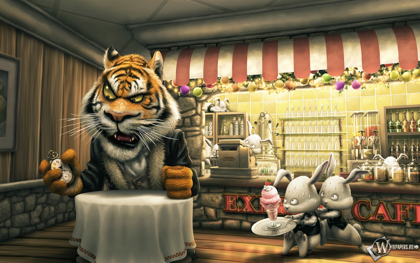Тигр в кафе 1440x900