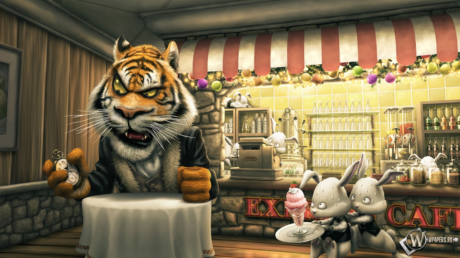 Тигр в кафе 1600x900