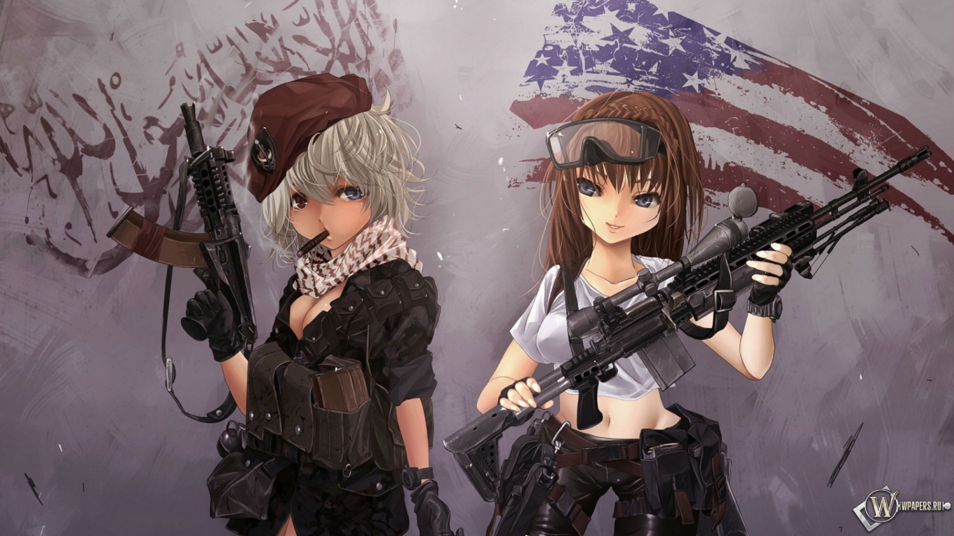 Девочки с оружием 1366x768
