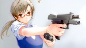Обои аниме девушка в очках: Оружие, Очки, Пистолет, Glock, Аниме