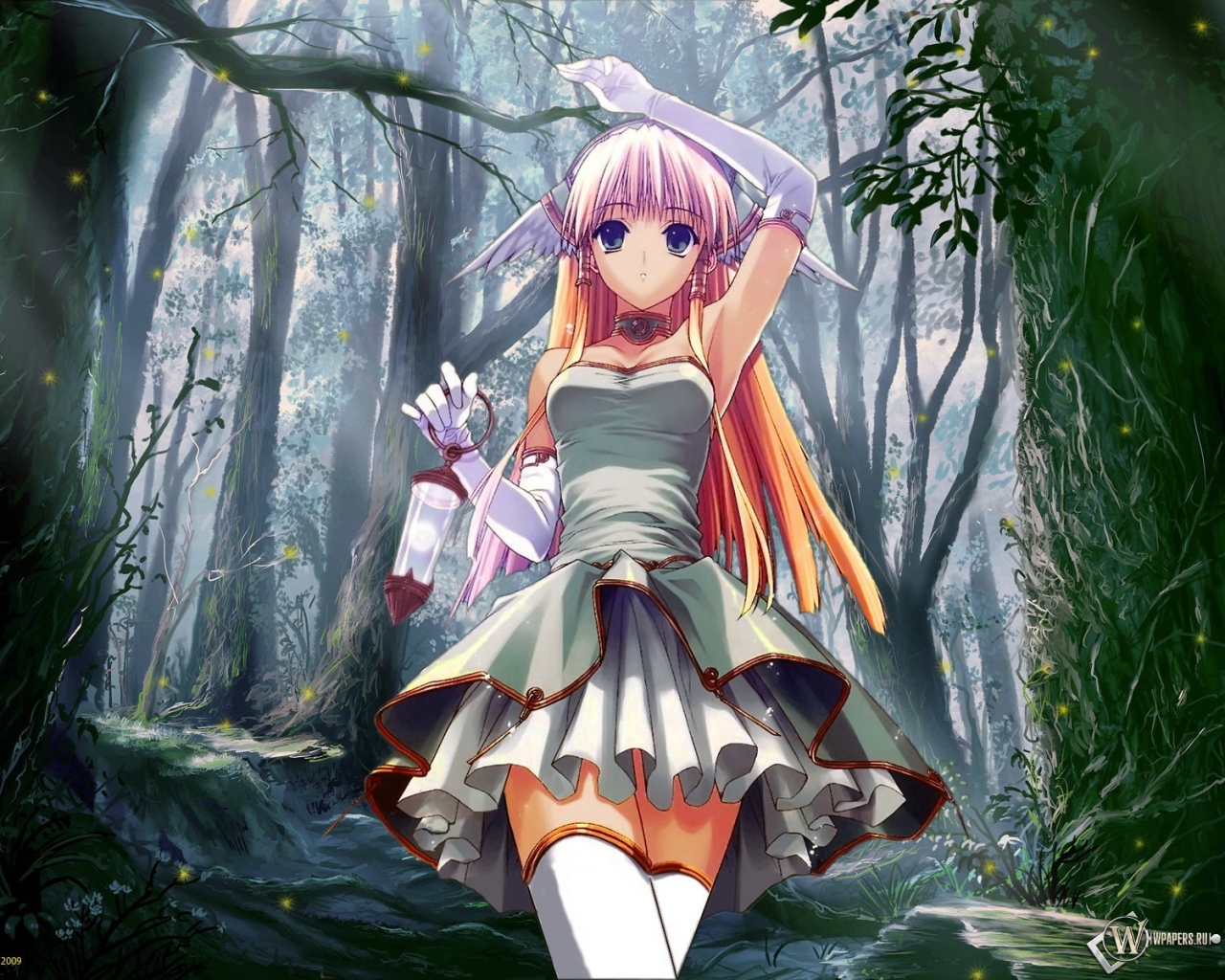 Anime girl in forest 1280x1024