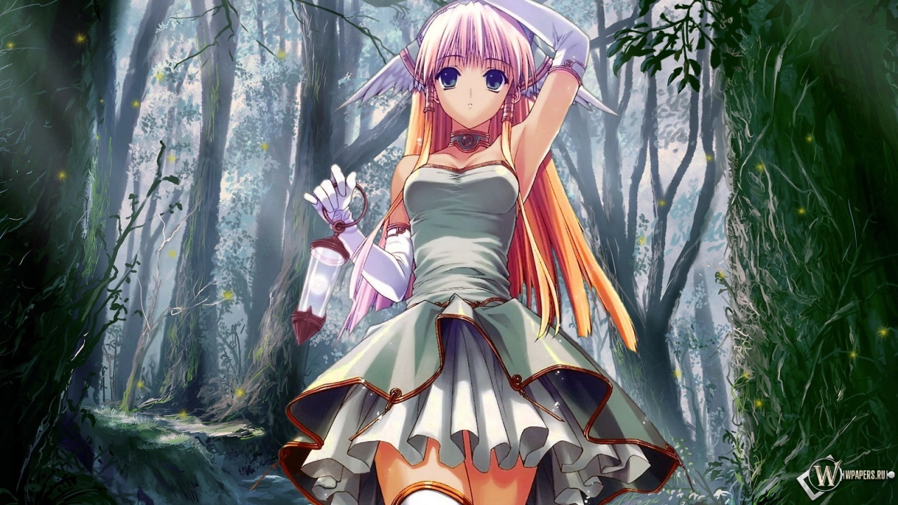 Anime girl in forest 1280x720