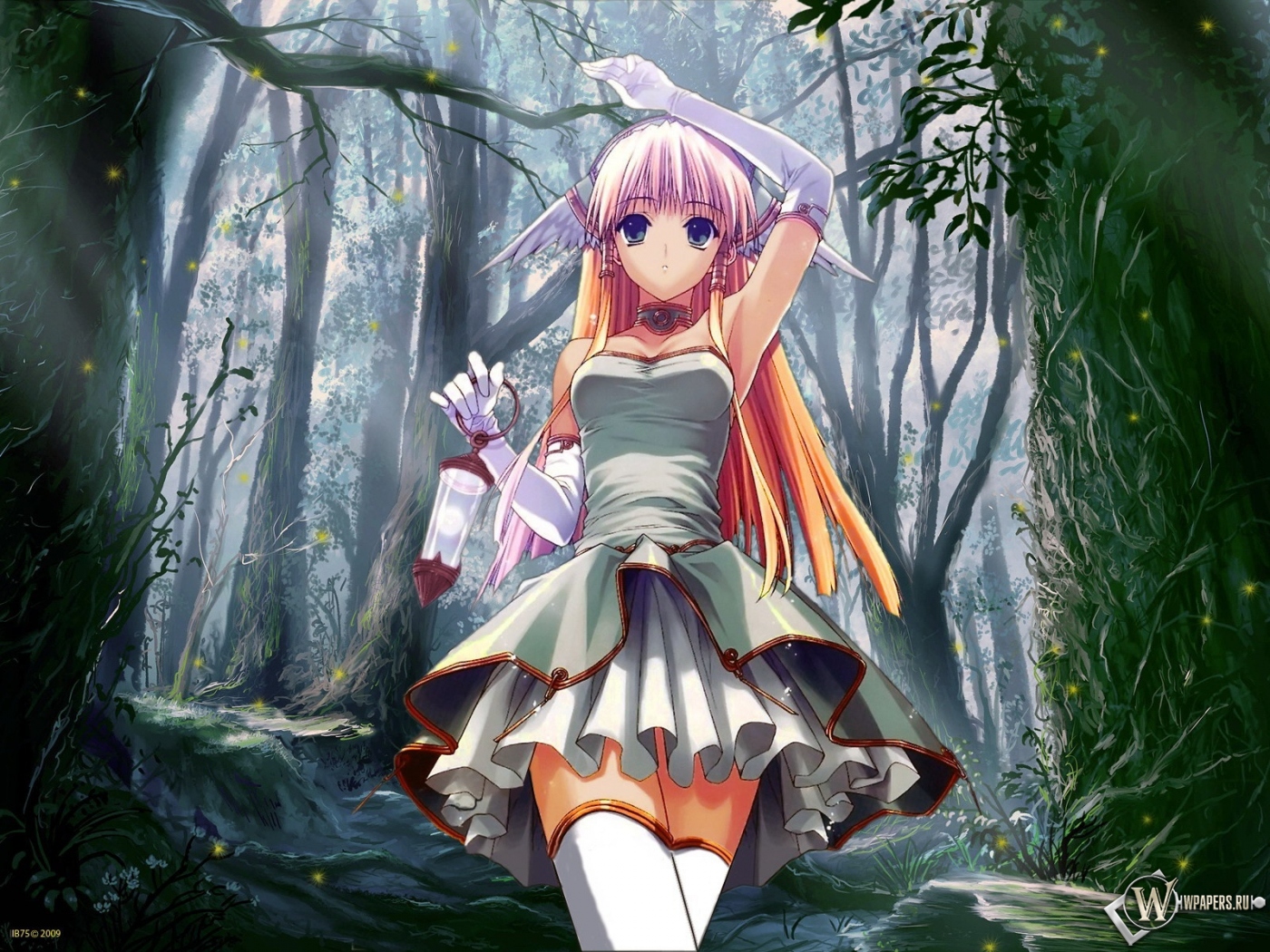 Anime girl in forest 1400x1050