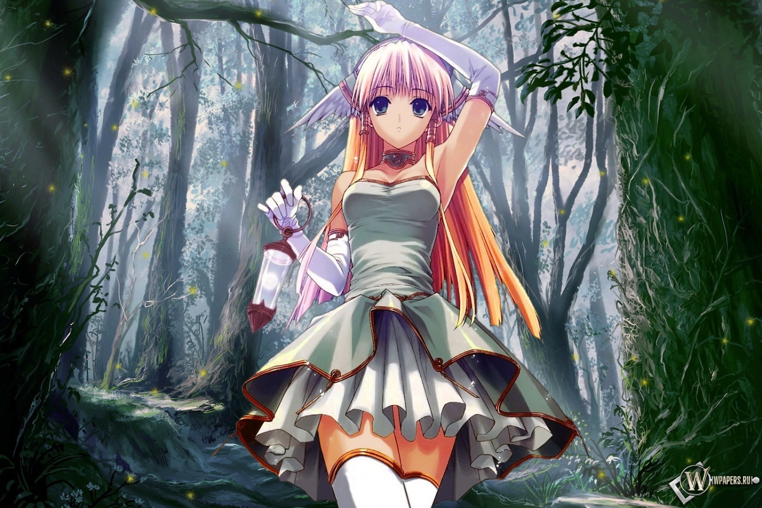 Anime girl in forest 1500x1000
