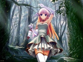 Обои Anime girl in forest: Лес, Девушка, Аниме, Фонарик, Аниме