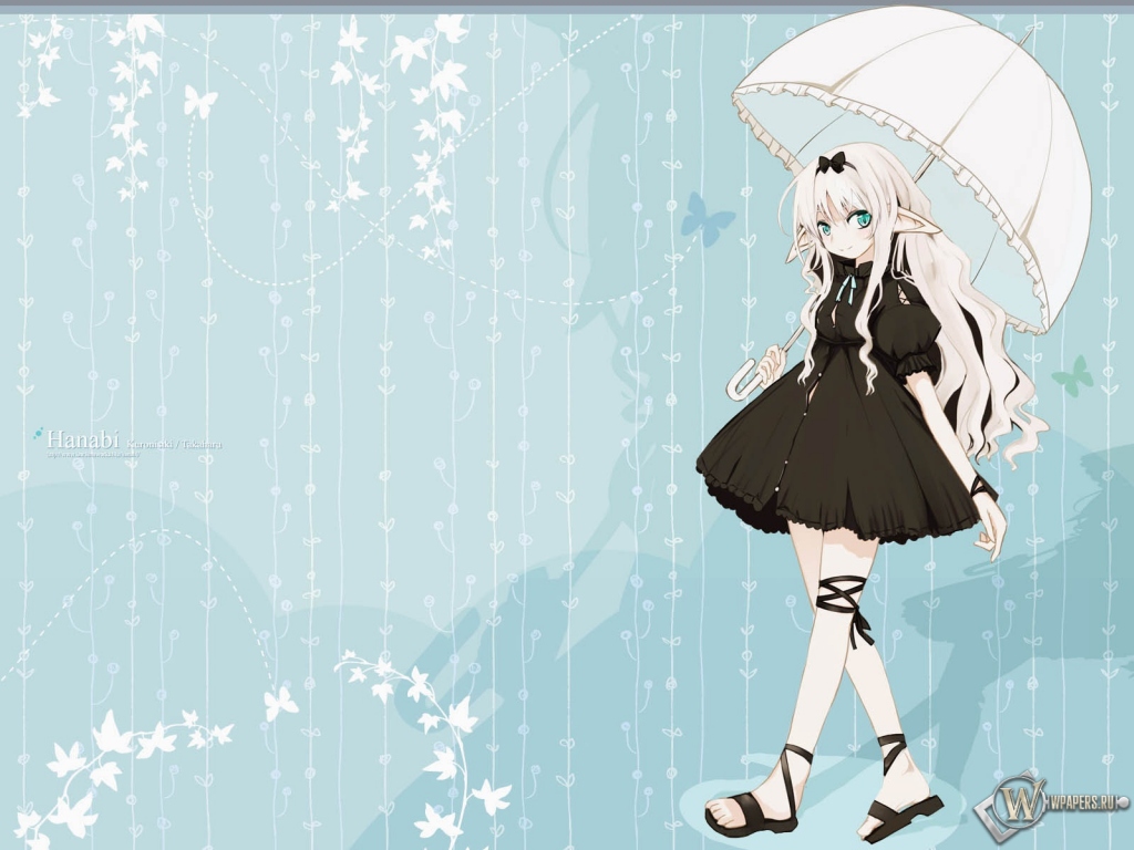 Аниме девушка с зонтиком 1024x768