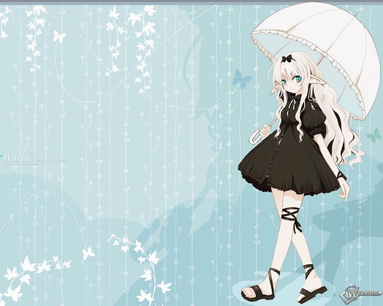 Аниме девушка с зонтиком 1280x1024