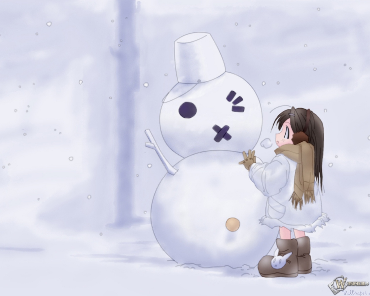 Снеговик с девочкой 1280x1024