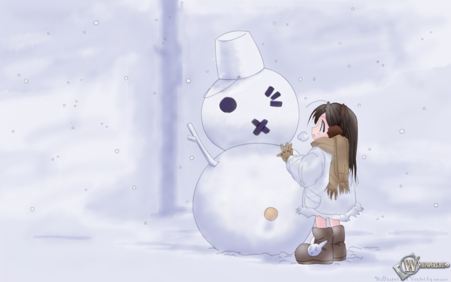 Снеговик с девочкой 1440x900