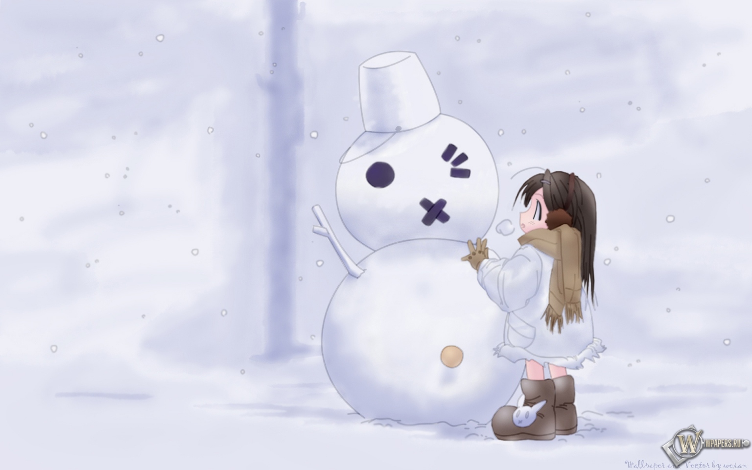 Снеговик с девочкой 1536x960