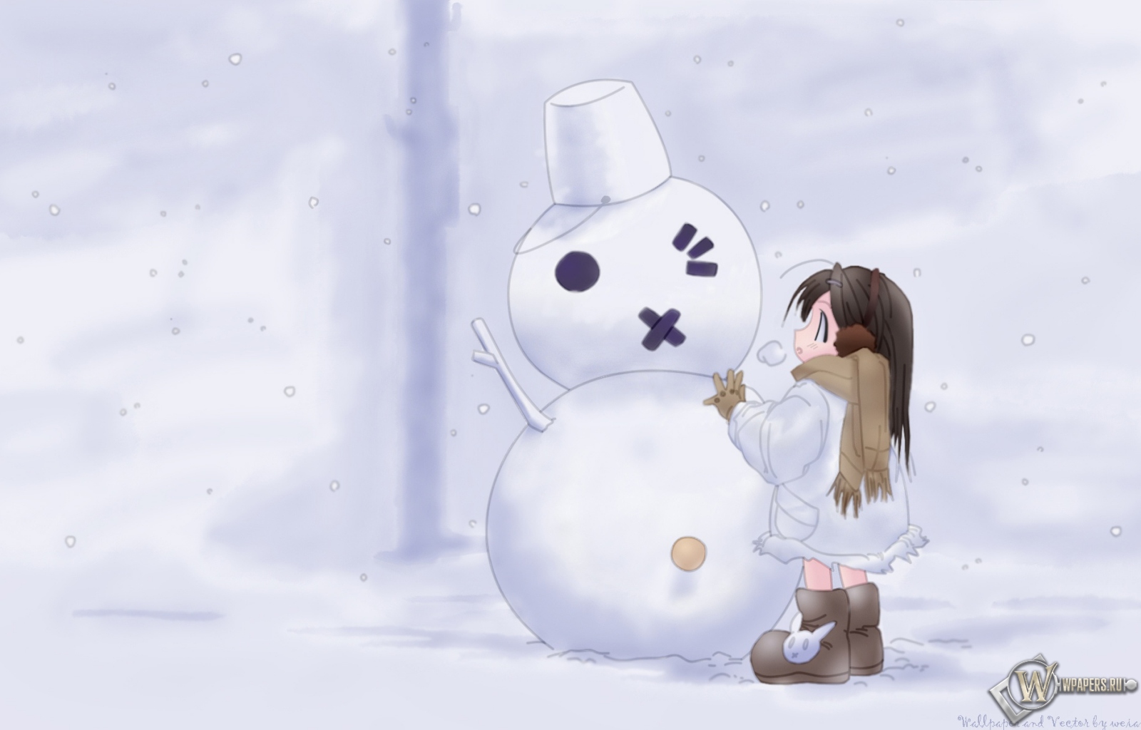 Снеговик с девочкой 1600x1024