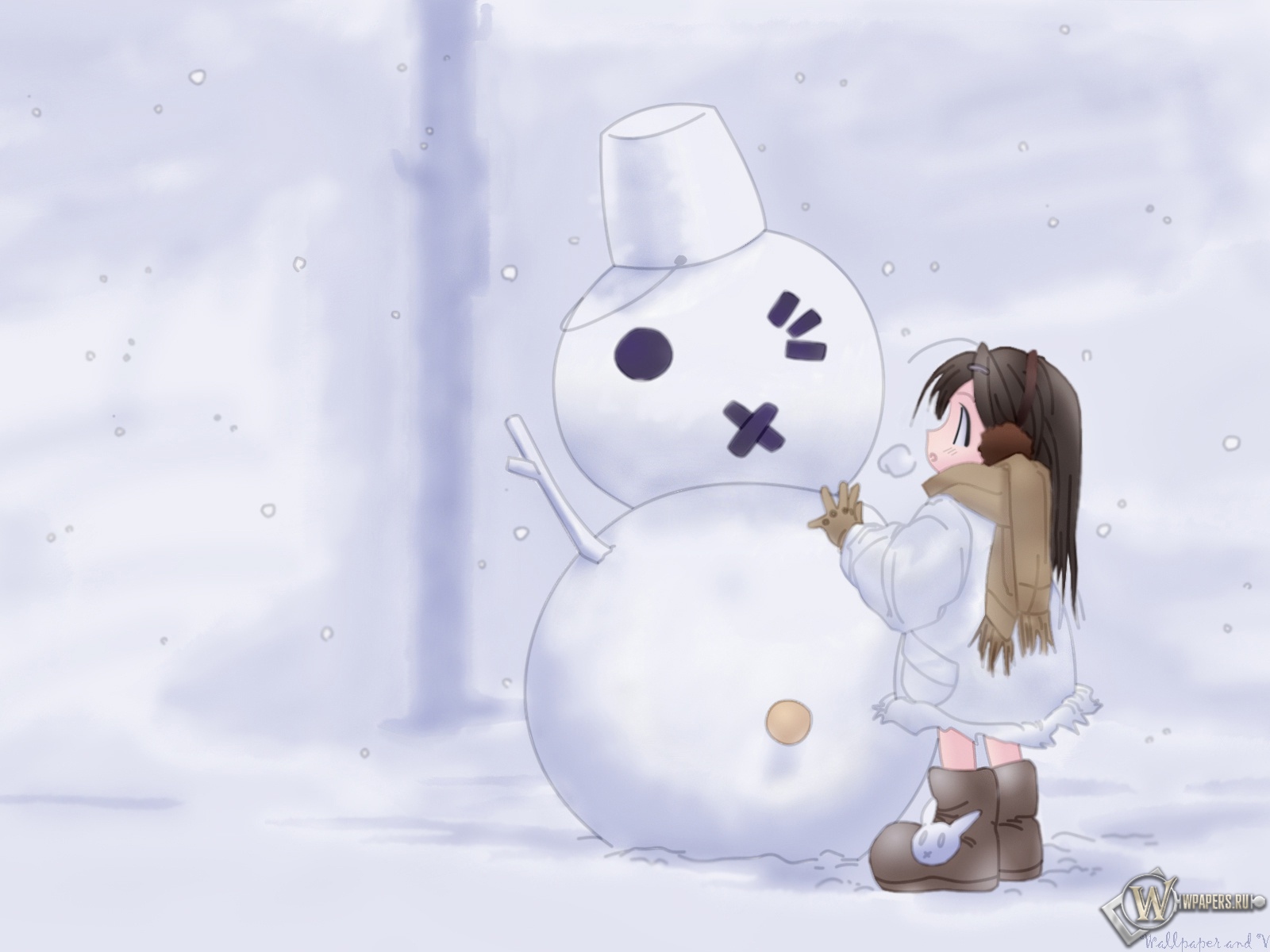 Снеговик с девочкой 1600x1200