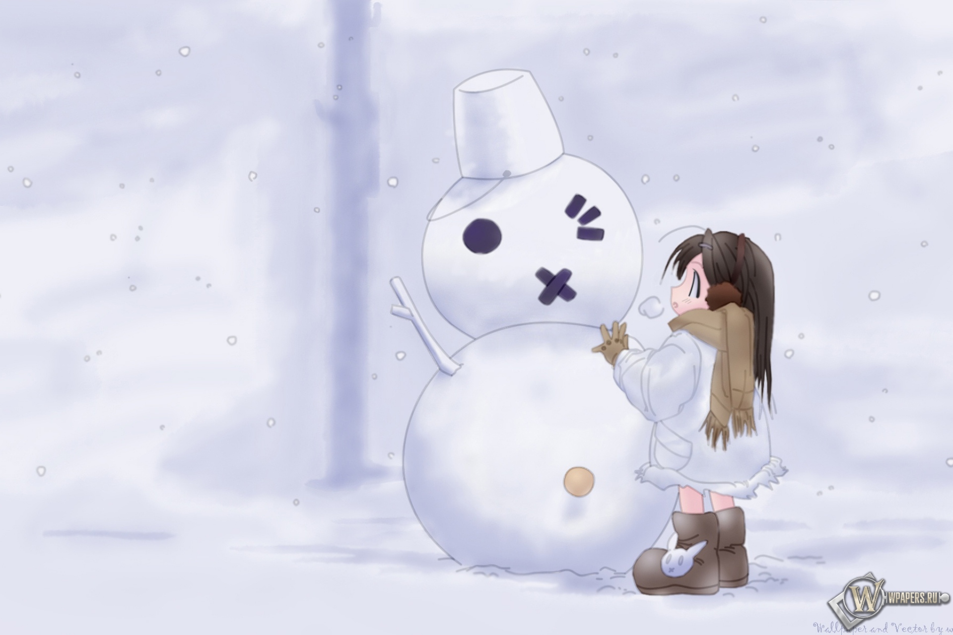Снеговик с девочкой 1920x1280