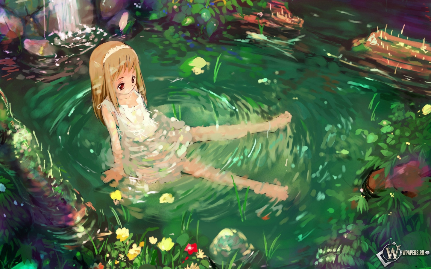 Девочка в зелёном пруду 1440x900