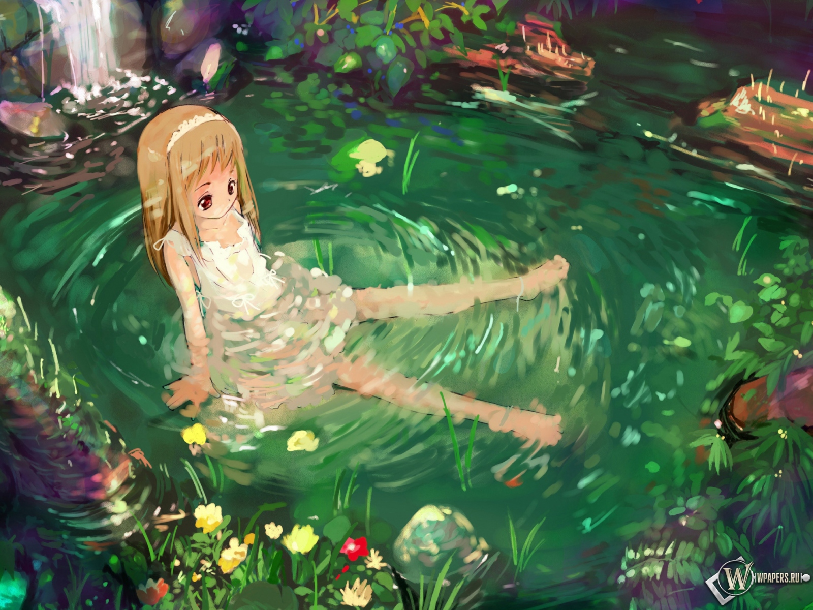 Девочка в зелёном пруду 1600x1200
