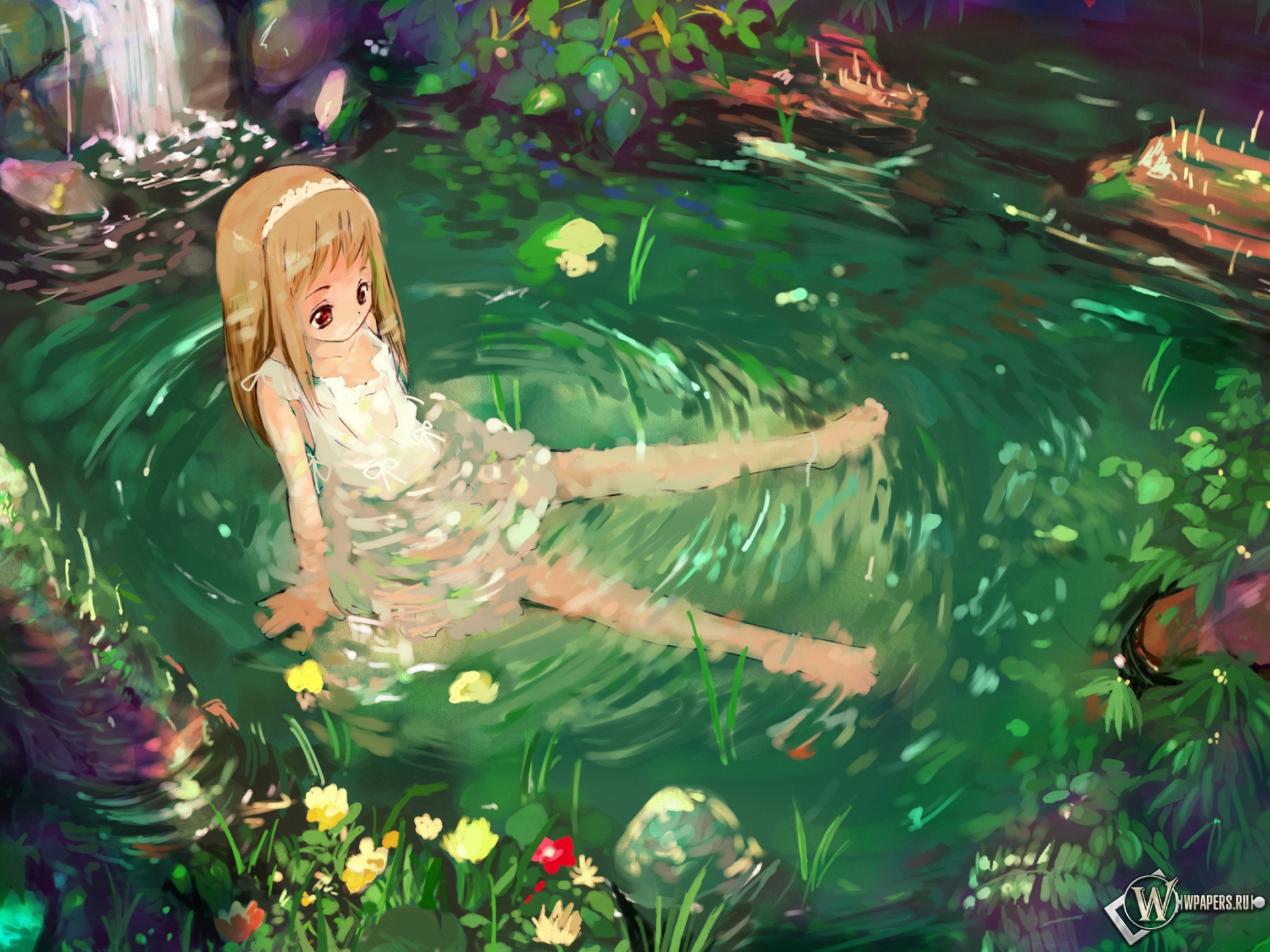 Девочка в зелёном пруду 1920x1440