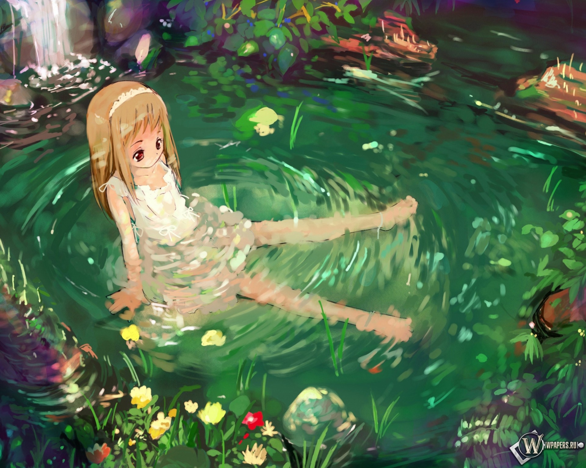 Девочка в зелёном пруду 1920x1536