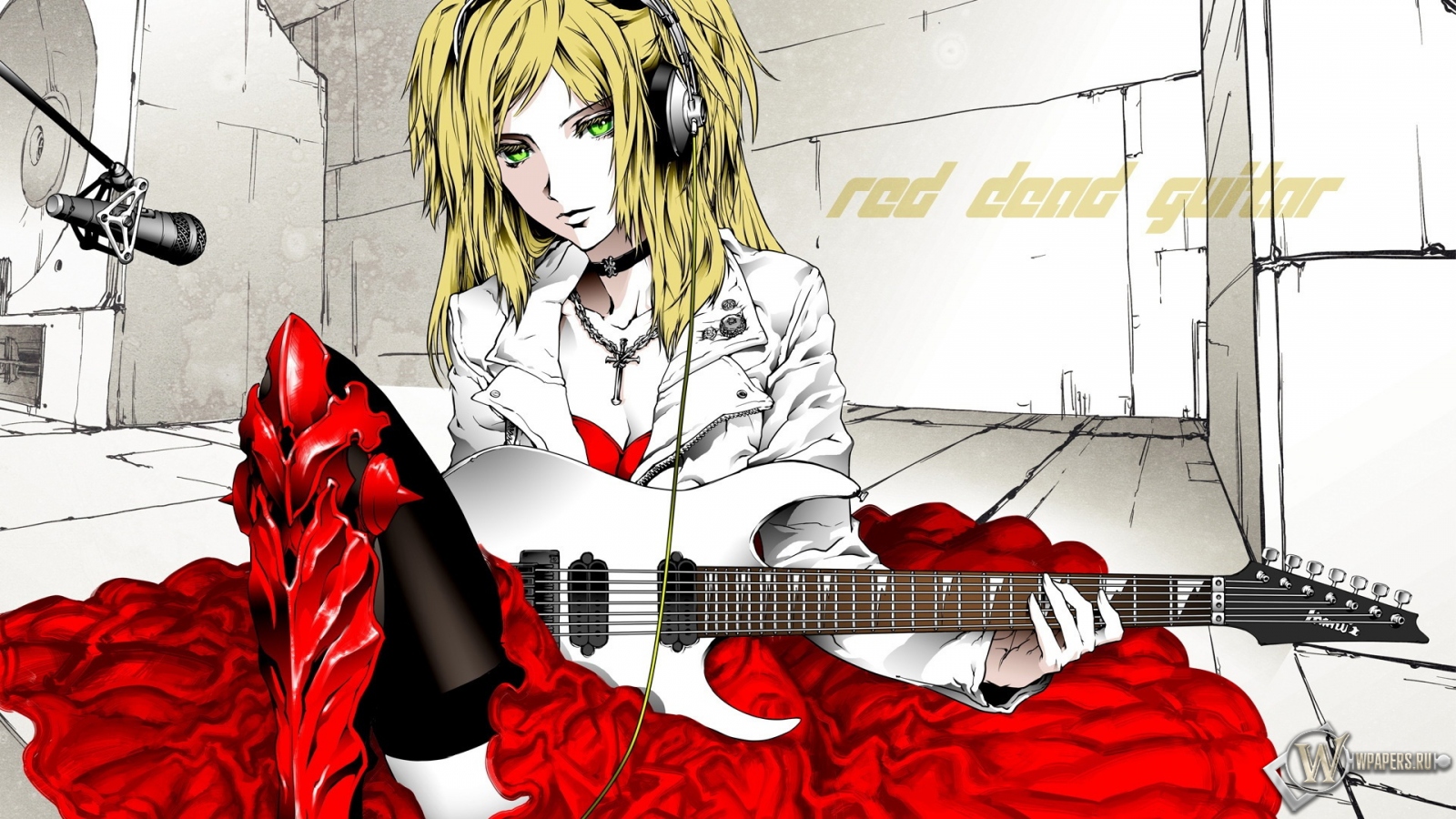 Девушка с гитарой 1600x900