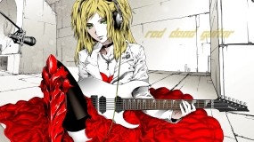 Обои Девушка с гитарой: Платье, Блондинка, Аниме, Гитара, Аниме