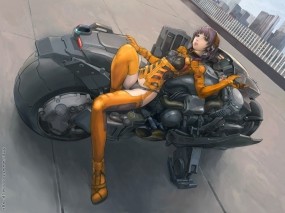 Обои Супербайк: Девушка, Взгляд, Мотоцикл, Аниме, Аниме