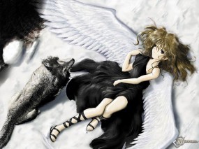 Обои 3D Ангел и волк: , Аниме